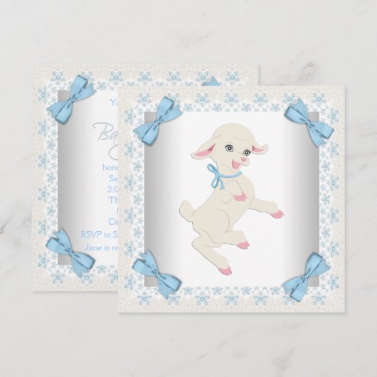 Schattigee Blauwe Lamb Baby Boy Shower Kaart (Voorkant / Achterkant)