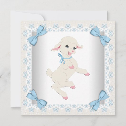 Schattigee Blauwe Lamb Baby Boy Shower Kaart (Voorkant)