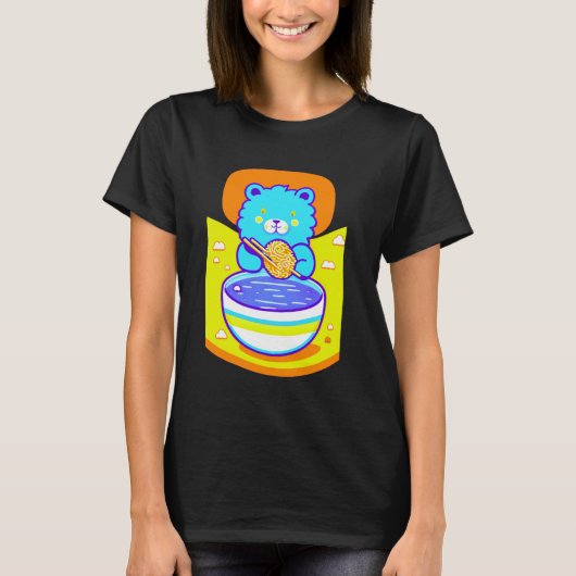 Schattigee Blauwe Leeuw Genieten van Ramen Noodles T-shirt (Voorkant)