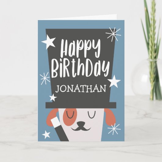Schattigee Blauwe Magische Hond Verjaardag | voeg  Kaart (Voorkant)