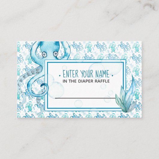 Schattigee Blauwe Octopus Baby shower Luier Raffle Visitekaartje (Achterkant)