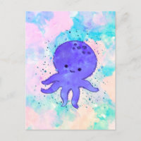 Schattigee Blauwe Octopus Cartoon Waterverf