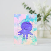 Schattigee Blauwe Octopus Cartoon Waterverf Briefkaart (Staand voorkant)