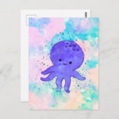 Schattigee Blauwe Octopus Cartoon Waterverf Briefkaart (Voorkant / Achterkant)