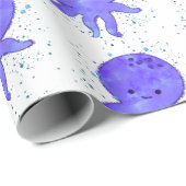Schattigee Blauwe Octopus Cartoon Waterverf Cadeaupapier (Rol Hoek)