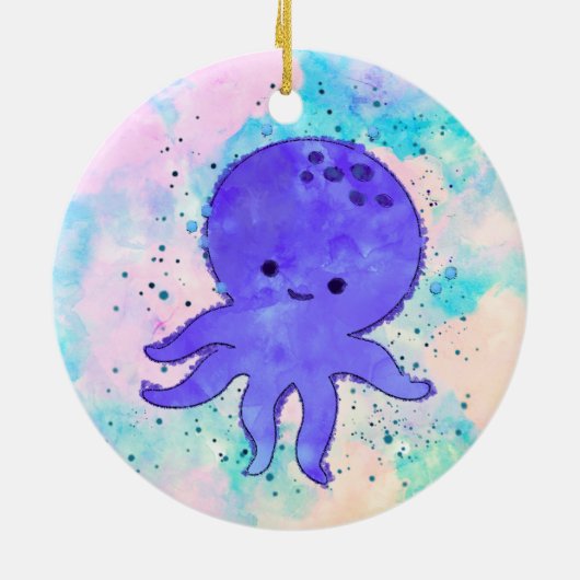 Schattigee Blauwe Octopus Cartoon Waterverf Keramisch Ornament (Achterkant)