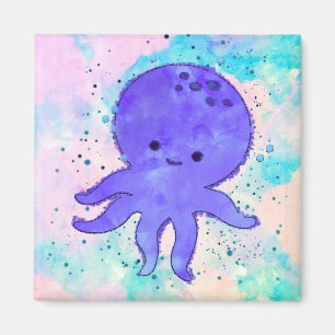 Schattigee Blauwe Octopus Cartoon Waterverf Magneet