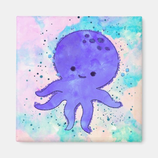 Schattigee Blauwe Octopus Cartoon Waterverf Magneet (Voorkant)