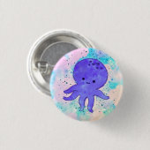 Schattigee Blauwe Octopus Cartoon Waterverf Ronde Button 3,2 Cm (Voorkant /achterkant)