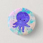 Schattigee Blauwe Octopus Cartoon Waterverf Ronde Button 3,2 Cm (Voorkant)