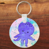 Schattigee Blauwe Octopus Cartoon Waterverf Sleutelhanger (Voorkant)