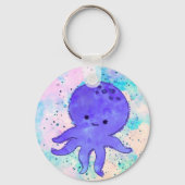 Schattigee Blauwe Octopus Cartoon Waterverf Sleutelhanger (Achterkant)