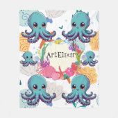 Schattigee Blauwe Octopus Print Fleece Deken (Voorkant)