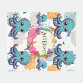 Schattigee Blauwe Octopus Print Fleece Deken (Voorkant (Horizontaal))