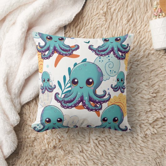 Schattigee Blauwe Octopus Print Kussen (Deken)