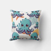 Schattigee Blauwe Octopus Print Kussen (Achterkant)