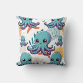 Schattigee Blauwe Octopus Print Kussen (Voorkant)