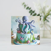 SCHATTIGEE BLAUWE OCTOPUS THEMA VERJAARDAGSTAART KAART (Staand voorkant)
