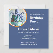 SCHATTIGEE BLAUWE OCTOPUS THEMA VERJAARDAGSTAART KAART (Achterkant)