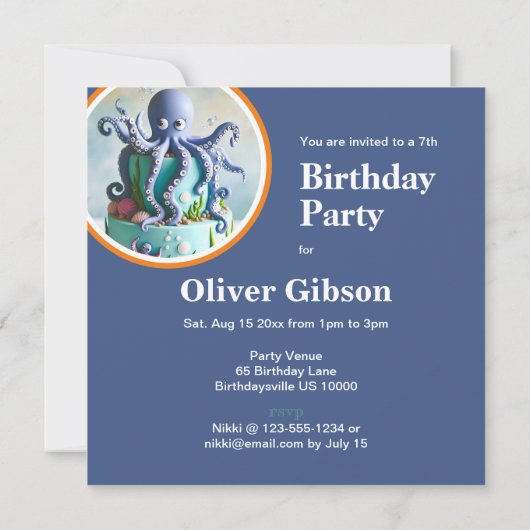 SCHATTIGEE BLAUWE OCTOPUS THEMA VERJAARDAGSTAART KAART (Achterkant)