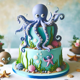 SCHATTIGEE BLAUWE OCTOPUS THEMA VERJAARDAGSTAART KAART