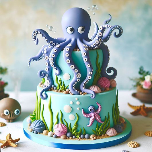 SCHATTIGEE BLAUWE OCTOPUS THEMA VERJAARDAGSTAART KAART