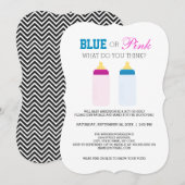 Schattigee Blauwe of Roze Baby Fles Gender Reveal  Kaart (Voorkant / Achterkant)