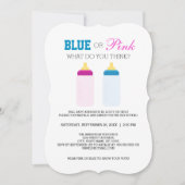 Schattigee Blauwe of Roze Baby Fles Gender Reveal Kaart (Voorkant)