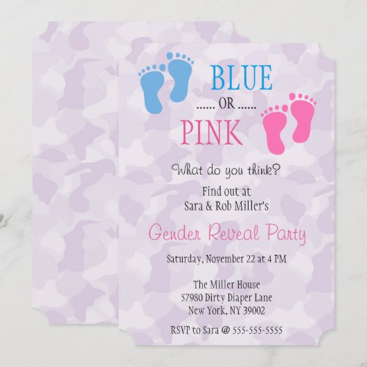 Schattigee Blauwe of Roze Voetafdruk Geslacht Onth Kaart (Voorkant / Achterkant)