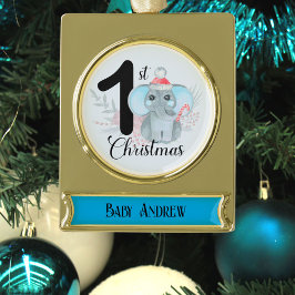 Schattigee Blauwe Olifant Baby Boy 1e Kerst Keepsa Verguld Banner Ornament