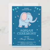 Schattigee Blauwe Olifant Baby Boy Aqiqah Kaart (Voorkant)
