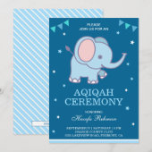 Schattigee Blauwe Olifant Baby Boy Aqiqah Kaart (Voorkant / Achterkant)