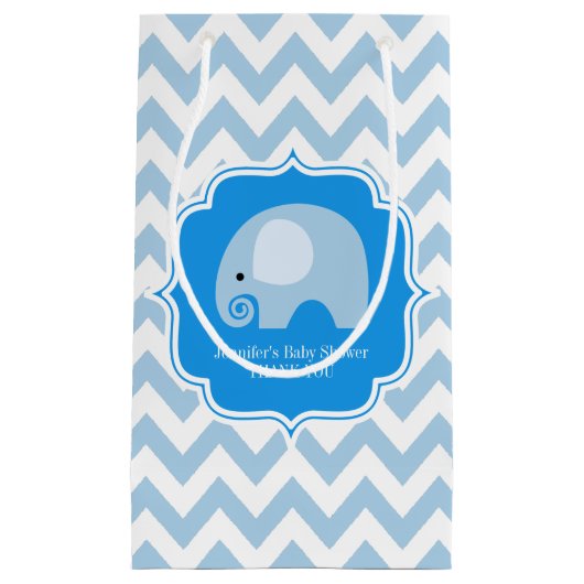 Schattigee Blauwe Olifant Baby shower Boy Party Cu Klein Cadeauzakje (Voorkant)