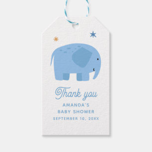 Schattigee blauwe olifant. Boy baby shower dank je Cadeaulabel