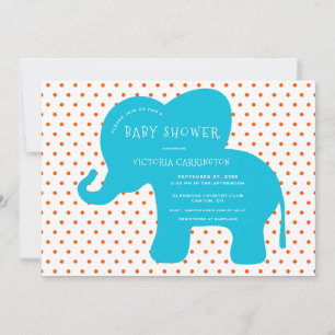 Schattigee Blauwe Olifant Oranje Polkadots Baby sh Kaart