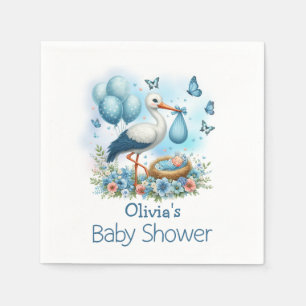 Schattigee Blauwe Ooievaarsjongen Baby shower serv Servet