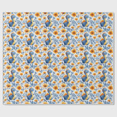 Schattigee Blauwe Oranje Dinosaurus Gele Daisies Cadeaupapier (Vlak)