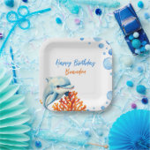 Schattigee Blauwe & Oranje Koraal Dolfijn Kids Ver Papieren Bordje (Feest)