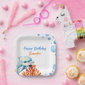 Schattigee Blauwe & Oranje Koraal Dolfijn Kids Ver Papieren Bordje (Feest)