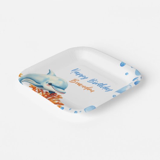 Schattigee Blauwe & Oranje Koraal Dolfijn Kids Ver Papieren Bordje (Gebogen)