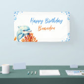 Schattigee Blauwe & Oranje Koraal Dolfijn Kids Ver Spandoek (Beurs)