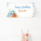 Schattigee Blauwe & Oranje Koraal Dolfijn Kids Ver Spandoek (Insitu)