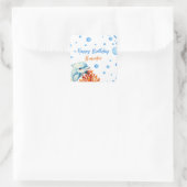 Schattigee Blauwe & Oranje Koraal Dolfijn Kids Ver Vierkante Sticker (Tas)
