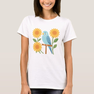 Schattigee Blauwe Parkiet Zonnebloemen Bloemen Vog T-shirt