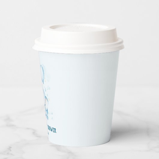 Schattigee Blauwe Pastel Olifant | Baby showers pa Papieren Bekers (Links)