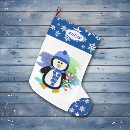 Schattigee Blauwe Pinguïn Candy Cane Grote Kerstsok