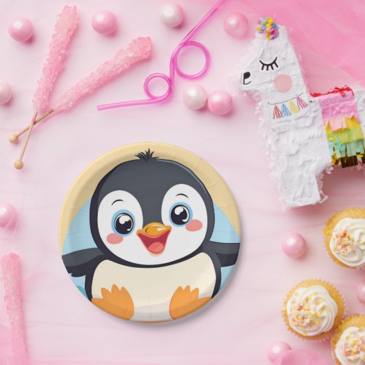 Schattigee blauwe pinguïn Gezicht dierentuin ijs V Papieren Bordje (Feest)