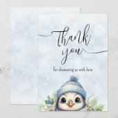 Schattigee Blauwe Pinguïn Wintersneeuw Dank u kaar Bedankkaart (Voorkant / Achterkant)