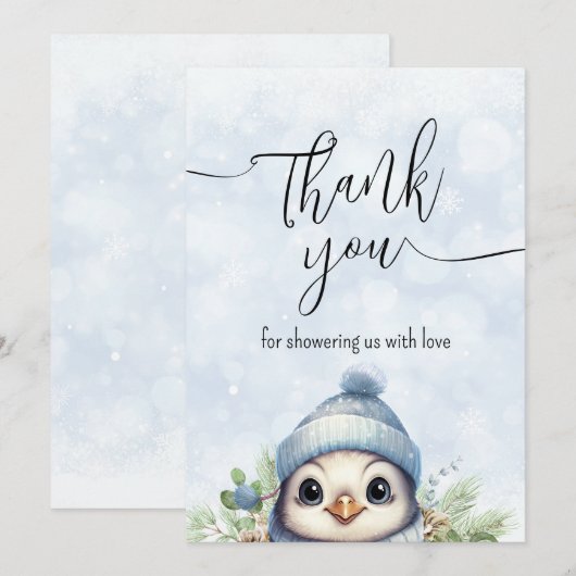 Schattigee Blauwe Pinguïn Wintersneeuw Dank u kaar Bedankkaart (Voorkant / Achterkant)