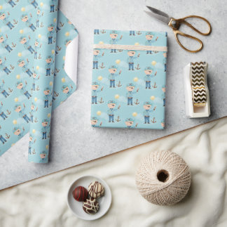 Schattigee Blauwe Piratenjongen Cadeaupapier